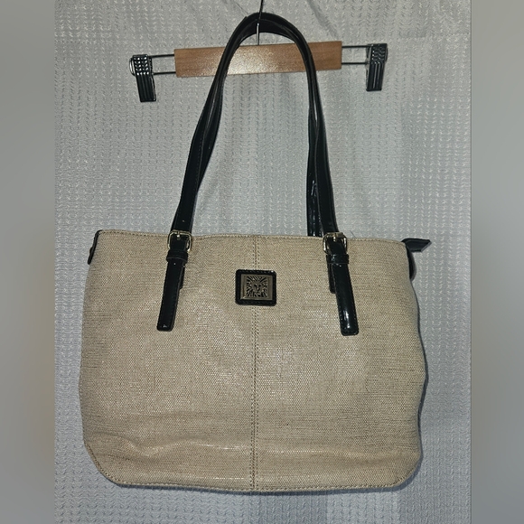 Anne Klein Handbags - ANNE Klein Woven and Black Patent Tote Style Handbag Bag Purse